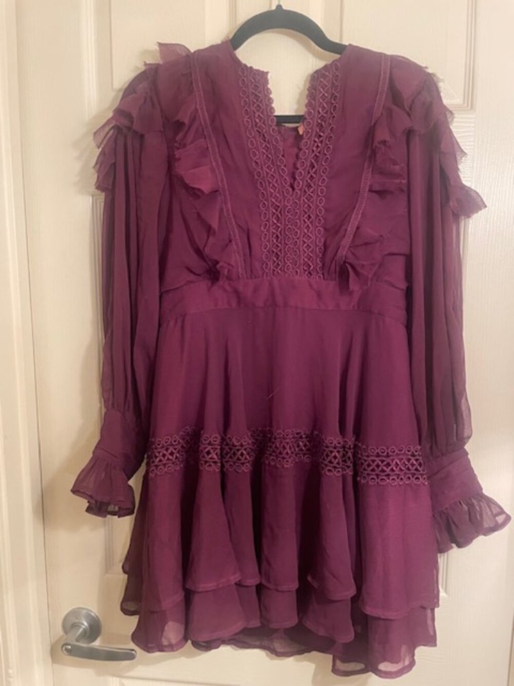 Not So Serious Purple Ruffle Lace Mini Dress Size 8
